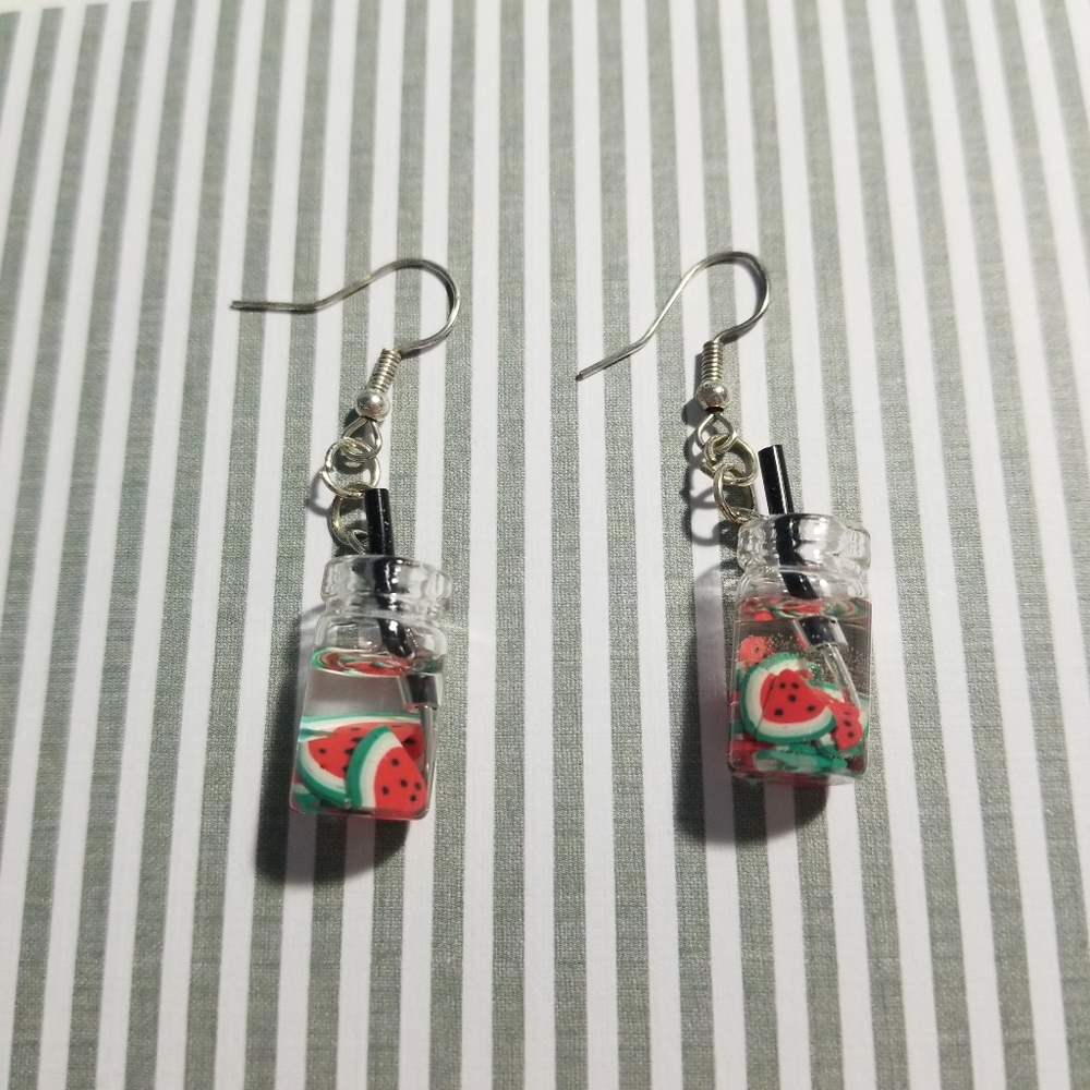 Watermelon Boba Tea Earrings